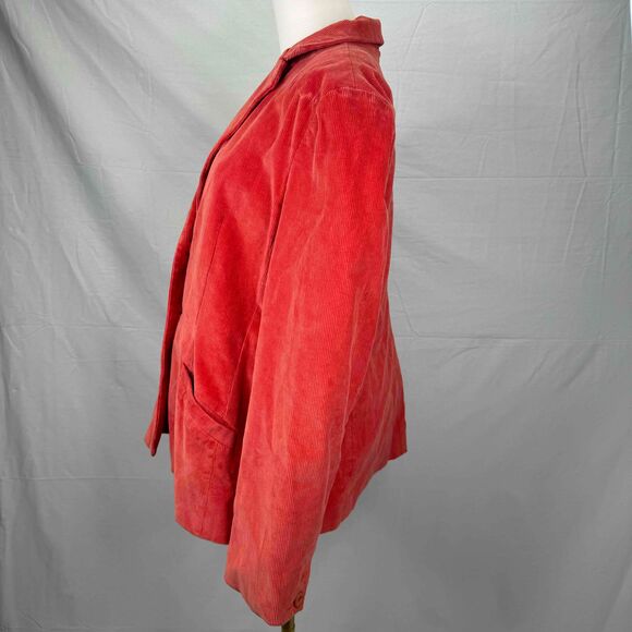 L.L. Bean Orange Corduroy Blazer Vintage 90s 3 Button Notched Lapel Pockets Lg - Picture 6 of 14